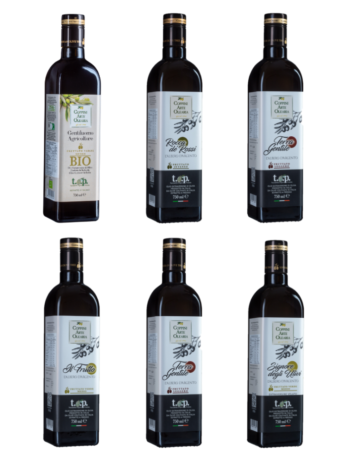 Bottiglie che compongono la confezione extravergine assortito Coppini Arte Olearia