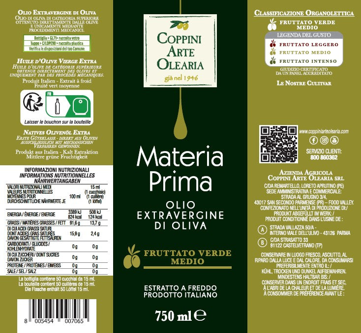 etichetta olio extravergine Coppini Arte Olearia Materia Prima d