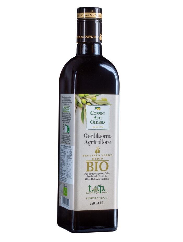 bottiglia di olio extravergine di oliva biologico Coppini Arte Olearia