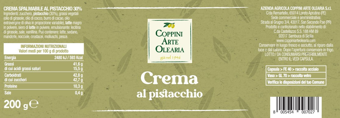 etichetta crema al pistacchio Coppini Arte Olearia