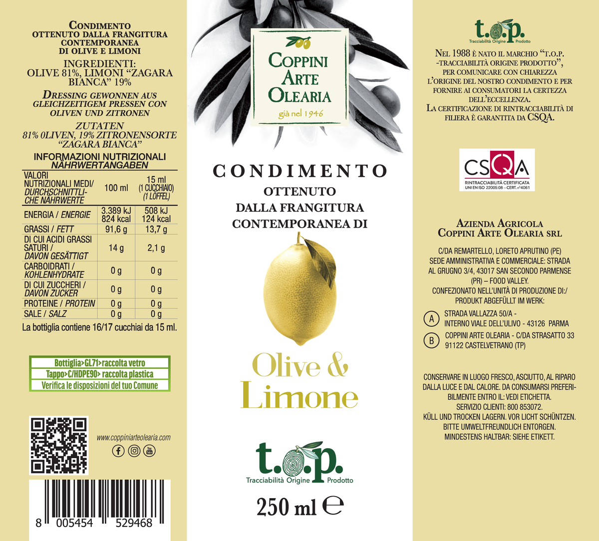 Etichetta olio al limone Coppini Arte Olearia