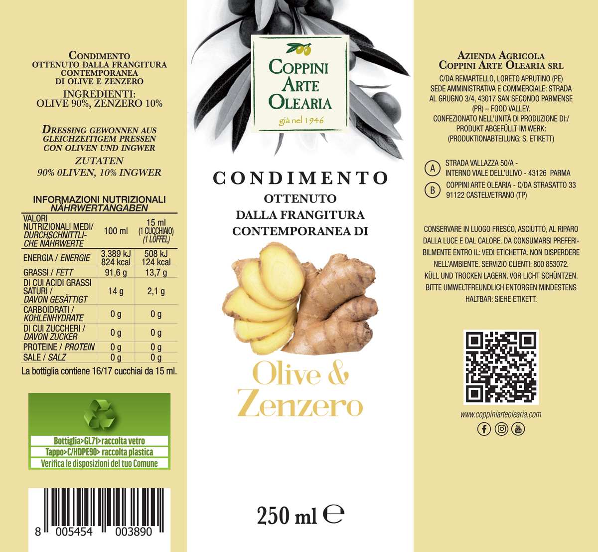 Etichetta condimento olive e zenzero Coppini Arte Olearia