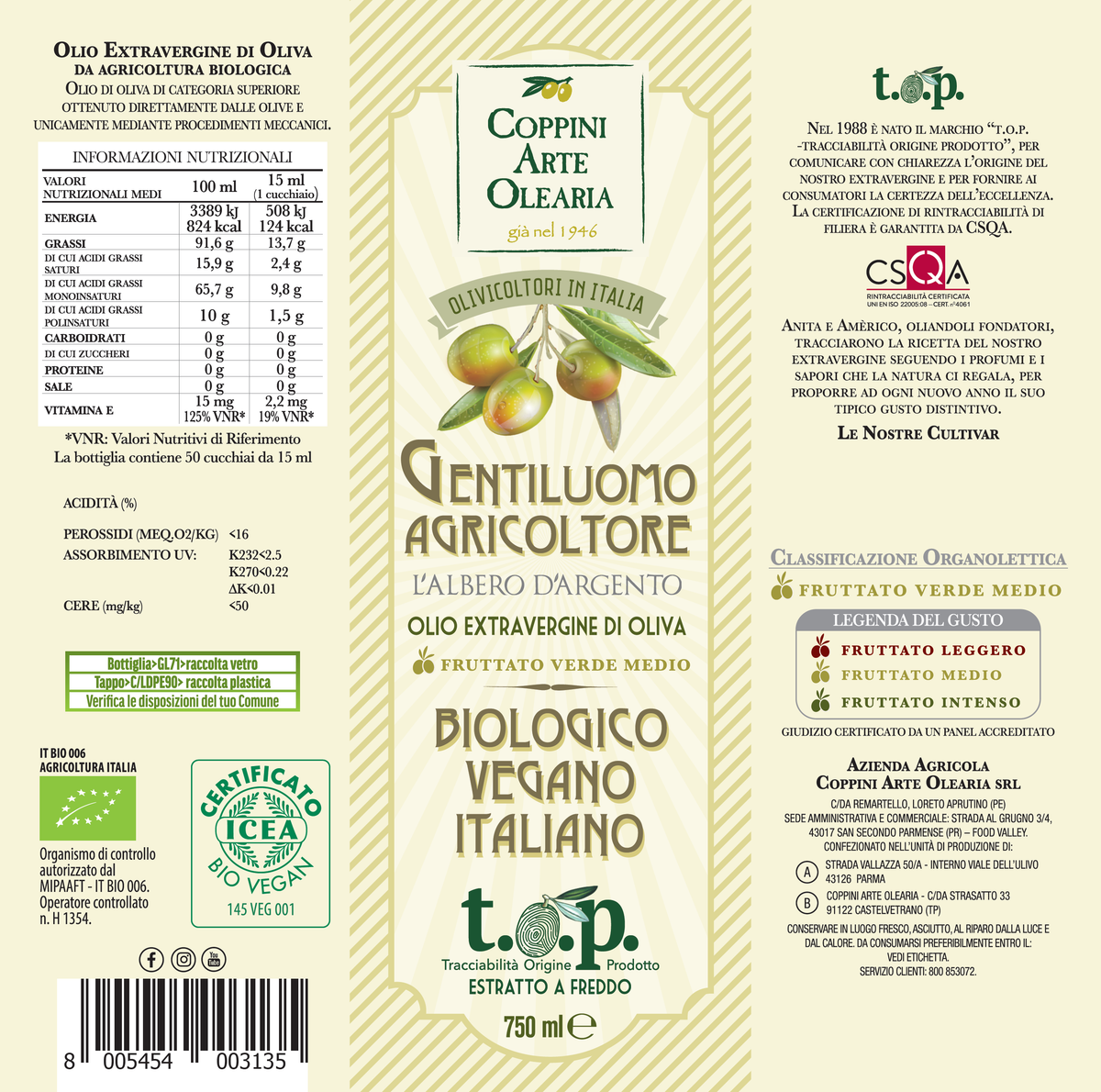 etichetta olio evo biologico vegano Coppini Arte Olearia