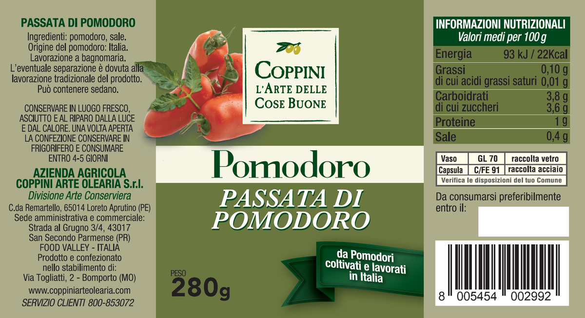 etichetta passata di pomodoro Coppini Arte Olearia